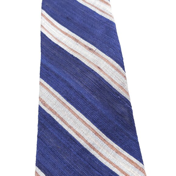 Vintage Lilly Dache Paris-Los Angeles Blue & Beige Striped Silk Tie - Picture 5 of 12